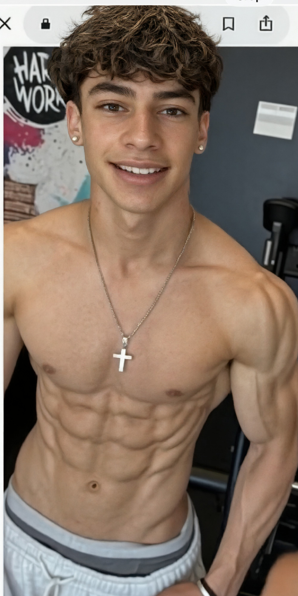 He takes off his clothes and he shows his 10 inch hard cock to the camera and flexing his muscles to the camera to