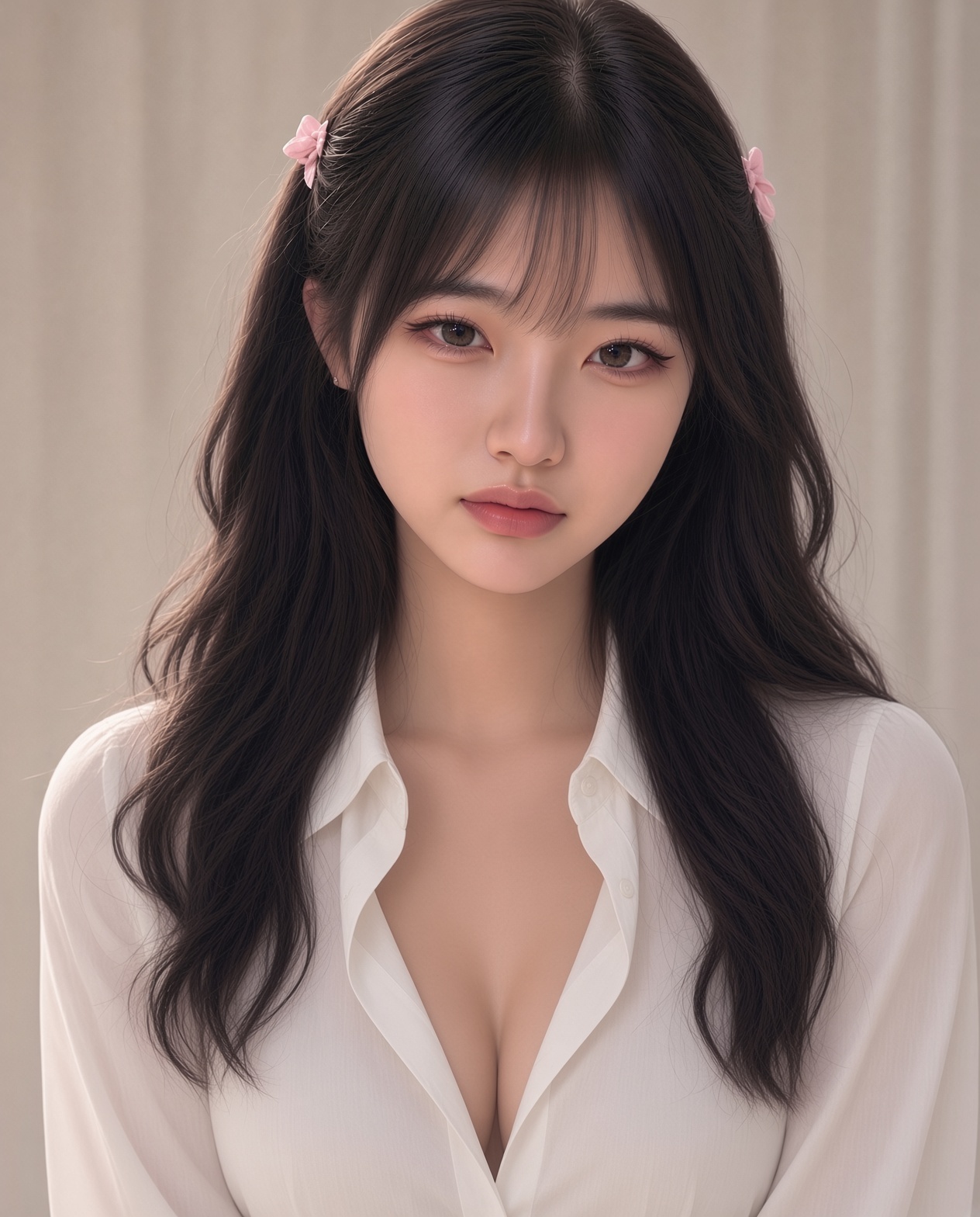 The woman, in her 20s, starts by quickly unbuttoning her shirt, pushing it off her shoulders and arms, then steps out o…