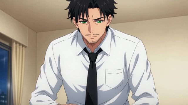 Text to video: Black-haired man, anime style #19135a