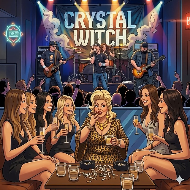 The ladies enjoy the music as the band rocks out at 120 beats per measure. Static medium shot, 50mm lens, warm stage li…